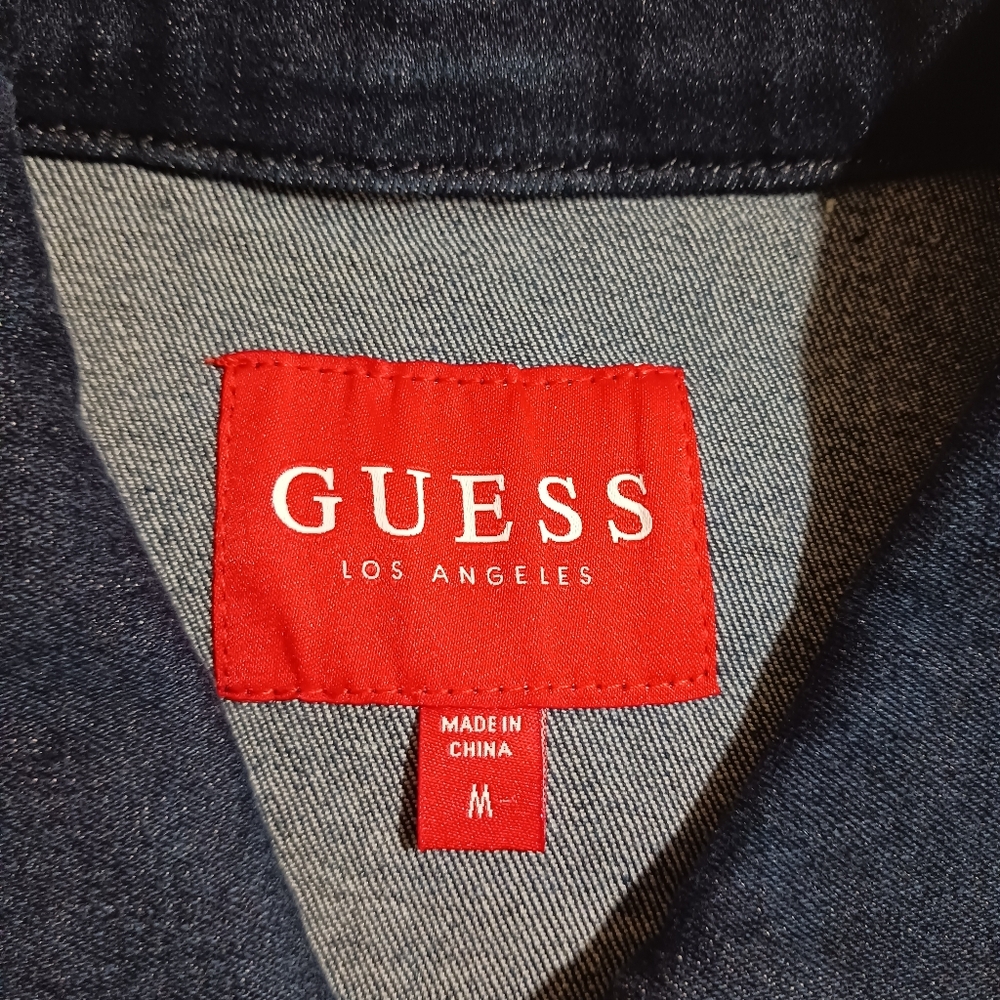 Guess Martha Cropped Denim Jacket Retro Script Logo Raw Hem - Picture 6 of 8
